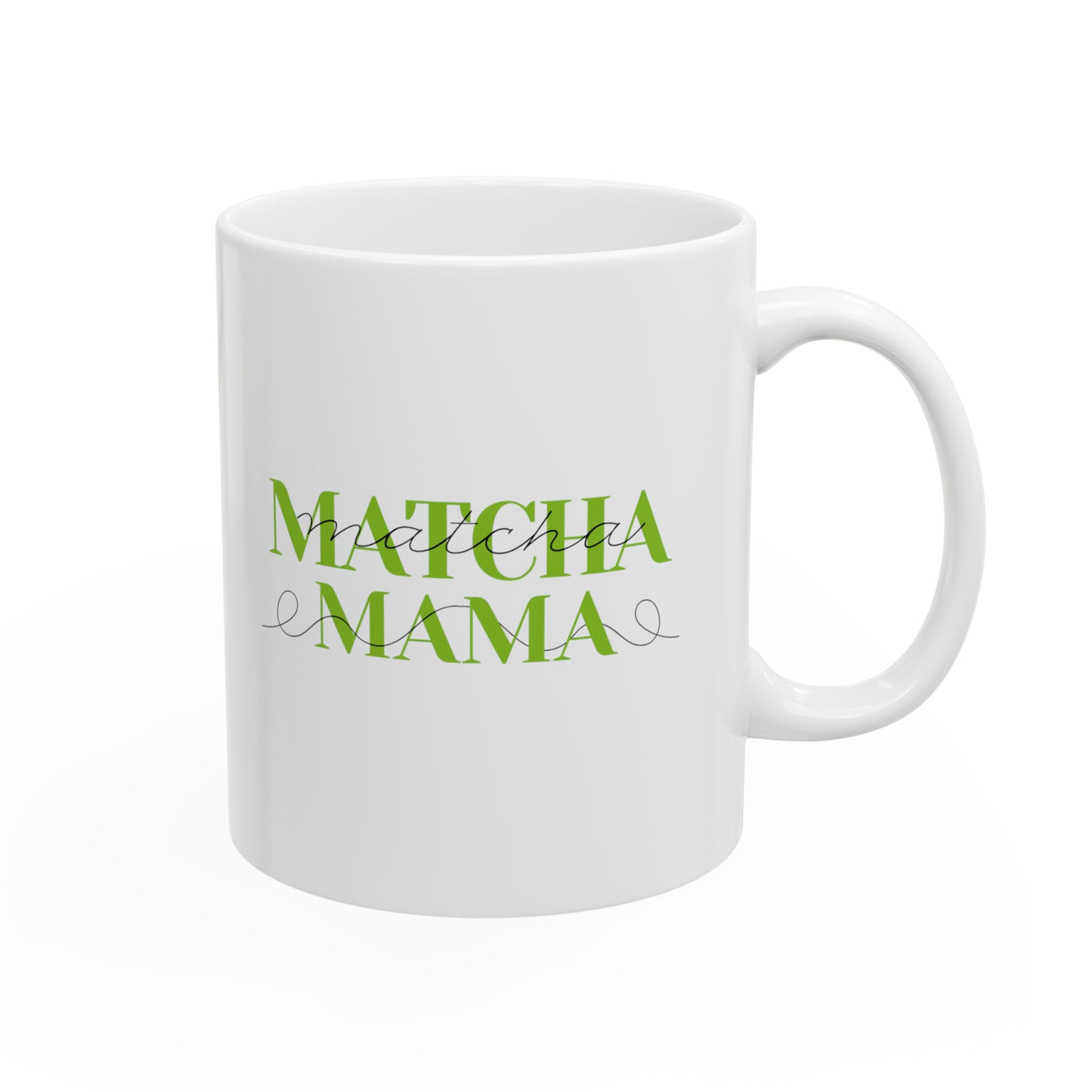 Matcha Mama Ceramic Mug, 11oz White and Green Trendy Mug