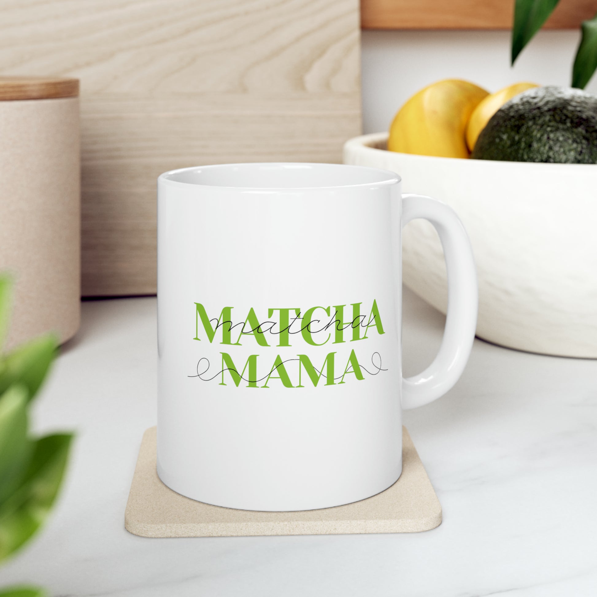 Matcha Mama Cup Elegant Green and White Mug that says "Matcha Mama"